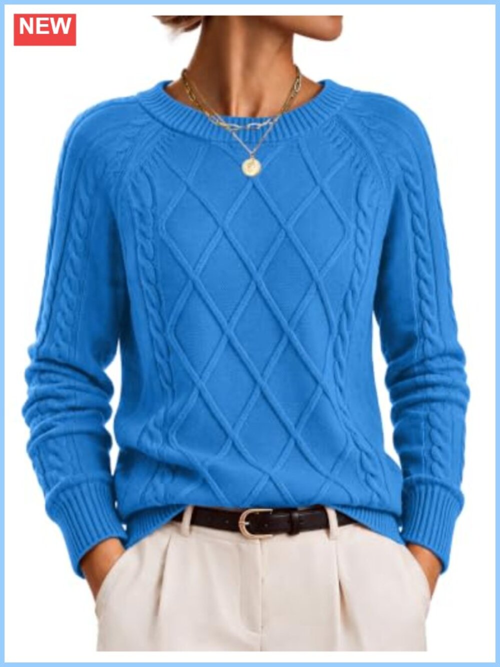 Cable Knit Sweater Crew Neck Long Sleeve Pullover Women's Fall Winter